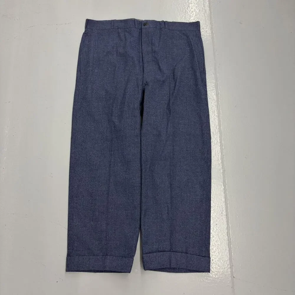 NOS Vintage 50s Blue Wool Buttonfly Wide Leg Trousers 38x26